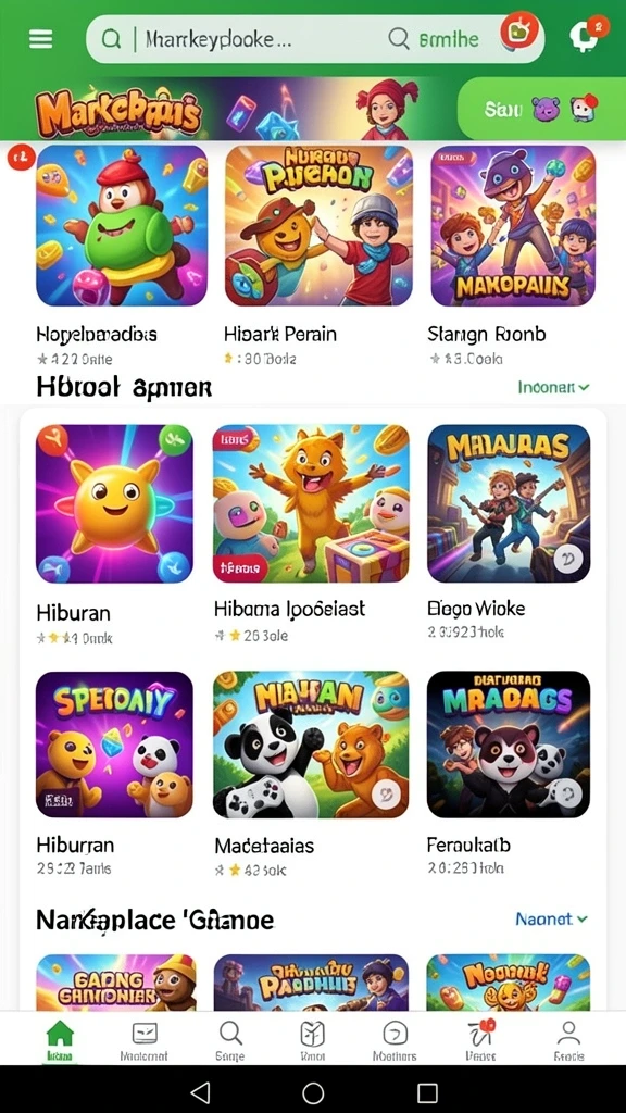 Tampilan awal yang menarik dengan pilihan permainan yang beragam.